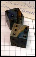 Dice : Dice - 6D Pipped - Wood Dice Blue Dyed Splalted Tamarind - JA Collection Mar 2024